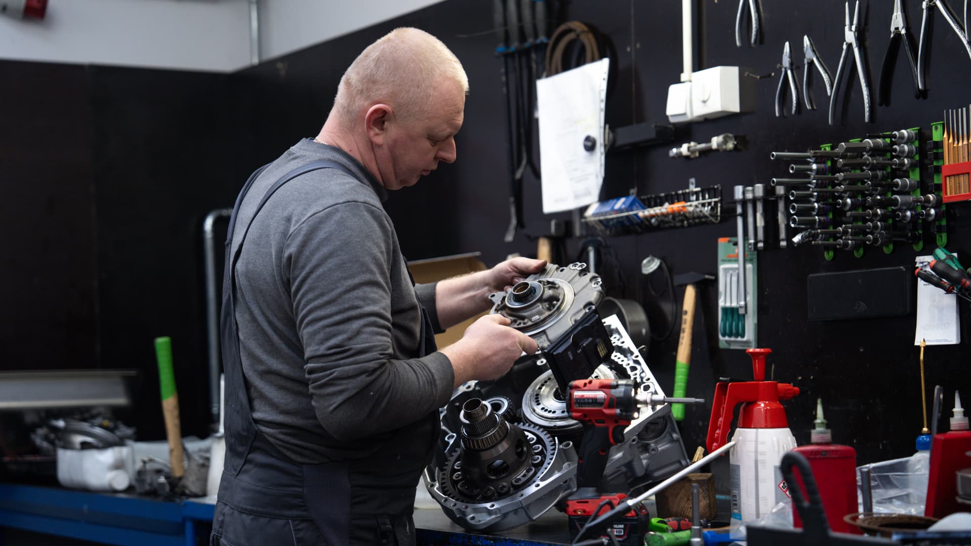 Mechanic working on a gearbox